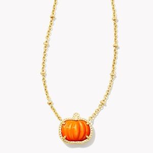 Kendra Scott Pumpkin Gold Short Pendant Necklace in Orange Mother-of-Pearl